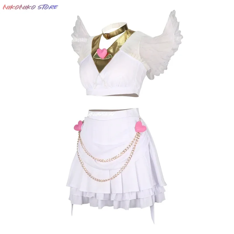 لوليتا فستان الملاك اللباس الداخلي والتخزين مع Garterbelt تأثيري اللباس الداخلي فستان أبيض الزي الجناح زي هالوين ملابس للحفلات أنيمي