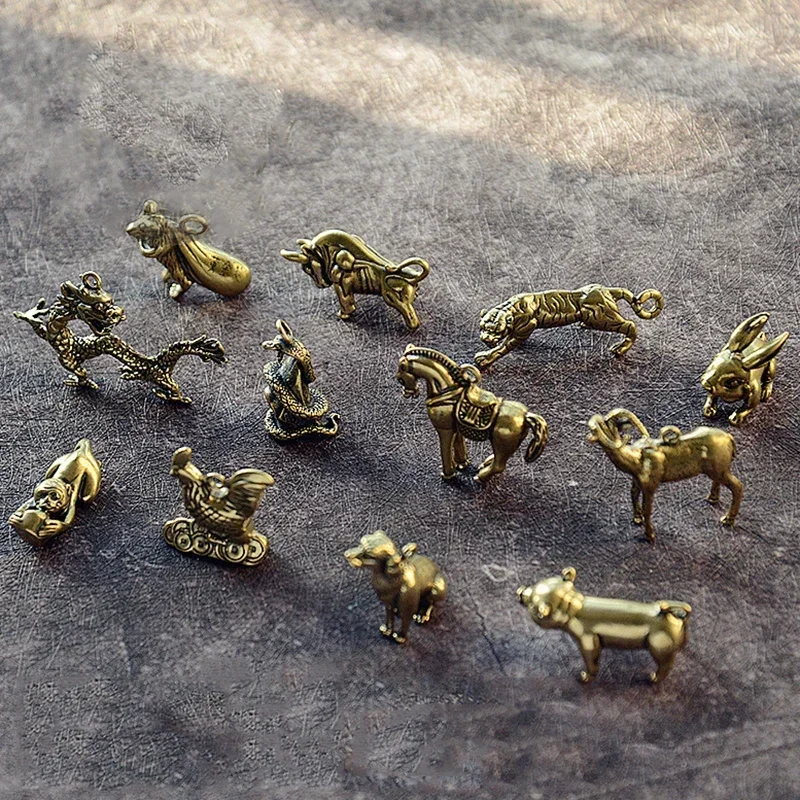 Brass Animal Statue Ornament Chinese Zodiac Rat Ox Tiger Rabbit Dragon Snake Horse Sheep Monkey Chicken Dog Pig Office Desk Deco