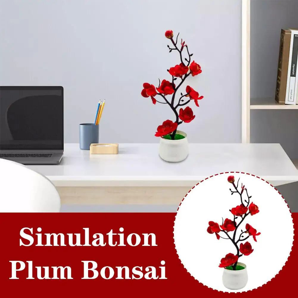 Simulated Plum Blossom Bonsai Artificial Flowers Mother's Day New Pot Tree Plant Decor Plants Small Simulation Bonsai Artif V6q9