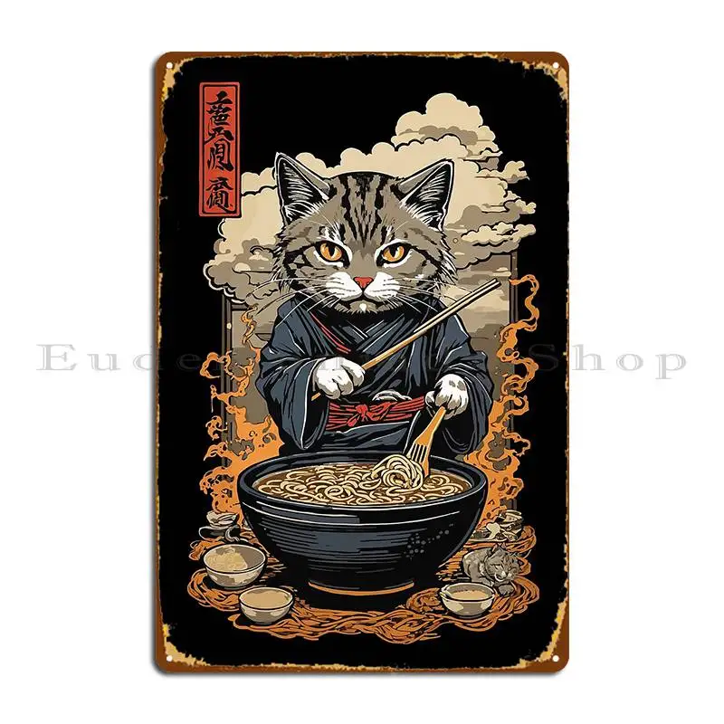 Cat Aesthetic Ramen Noodle Soups Streetwear Metal Plaque Poster Painting Club Designs Customize Bar Cave Tin Sign Poster