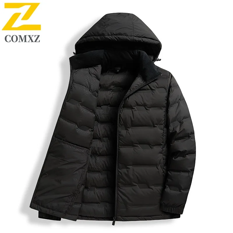 COMXZ High Quality Down Jacket Unisex Couple 80% White Duck Down Detachable Hood Sport Outdoor Parka Stand Collar Cardigan 2025