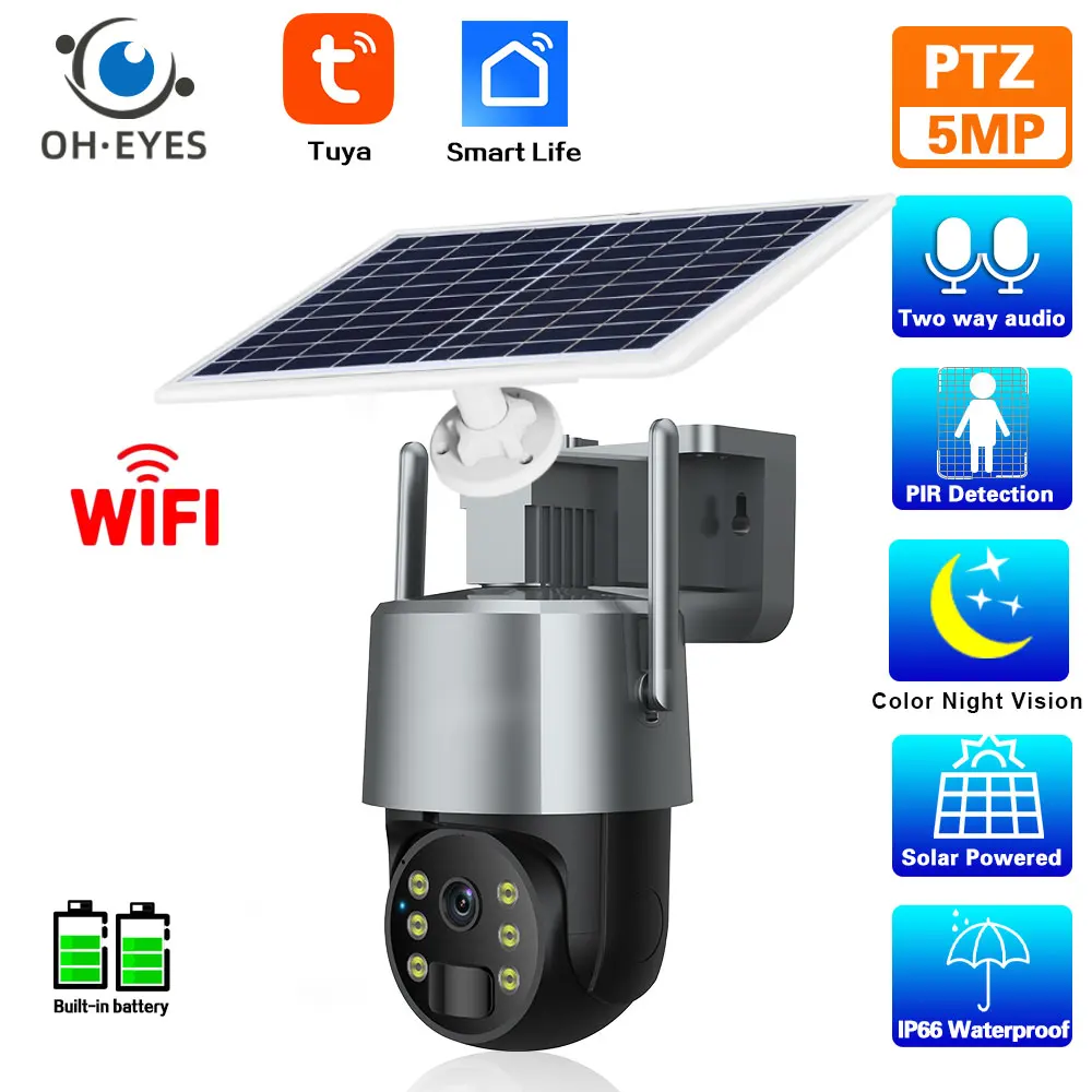 Tuya Solar Wifi PTZ Security Camera Outdoor 5MP Color Night Vision Battery Powered Wireless CCTV Surveillance Camera Smart Life