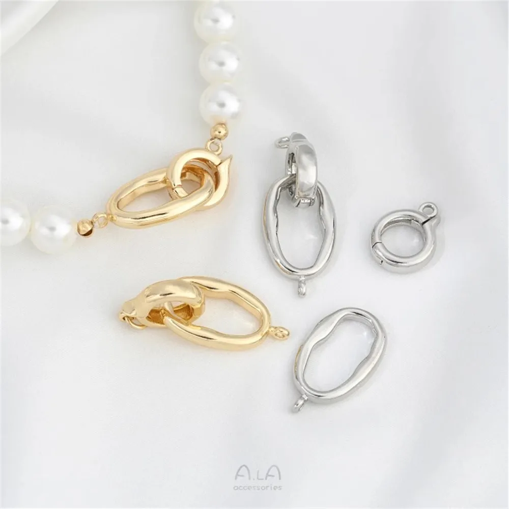 14K Gold Wrapped Oval Double Loop Pearl Bracelet Necklace Connection Buckle Pendant Buckle DIY Jewelry Accessories