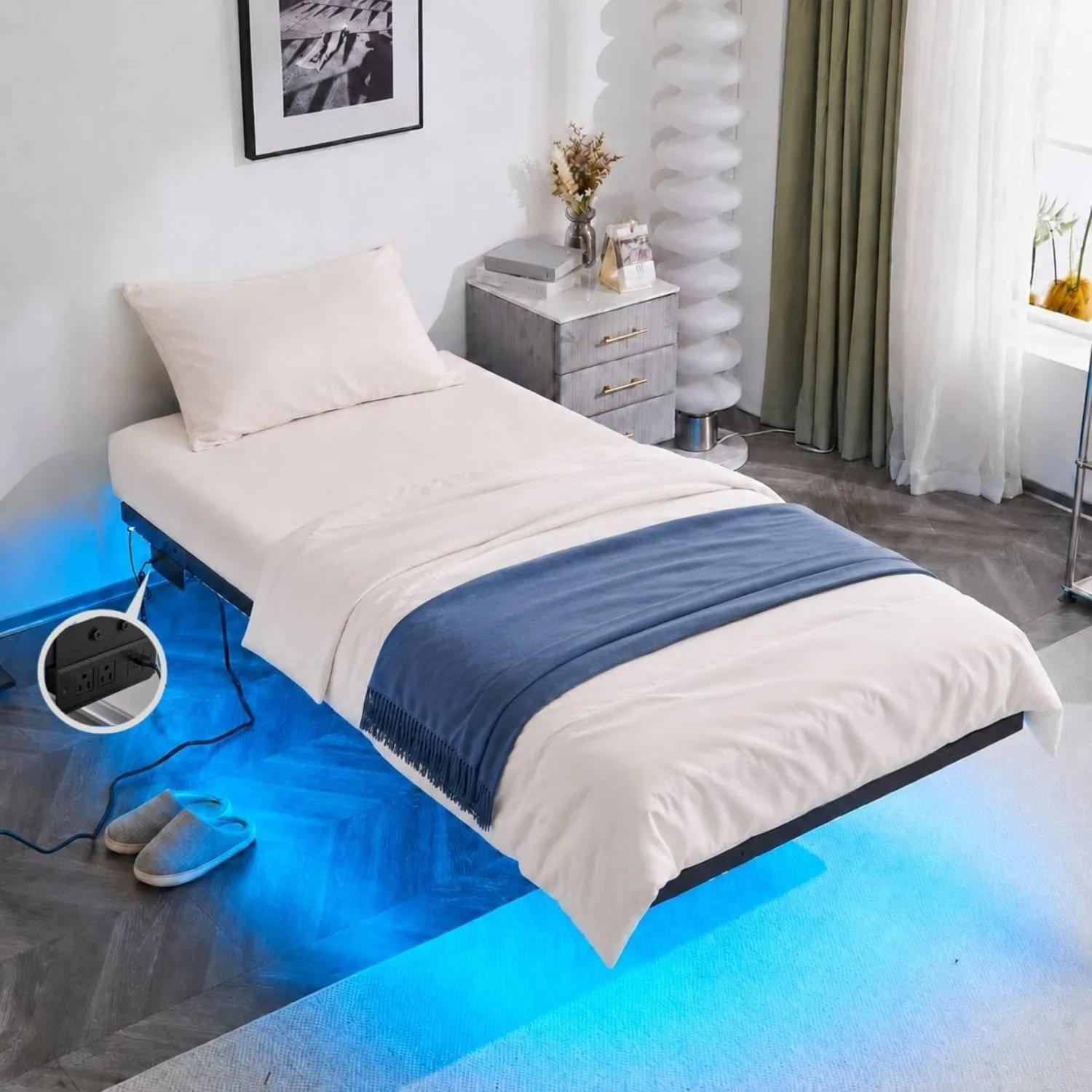 14 Inch Floating Bed Frame with USB Charging Station/LED Lights, Customized