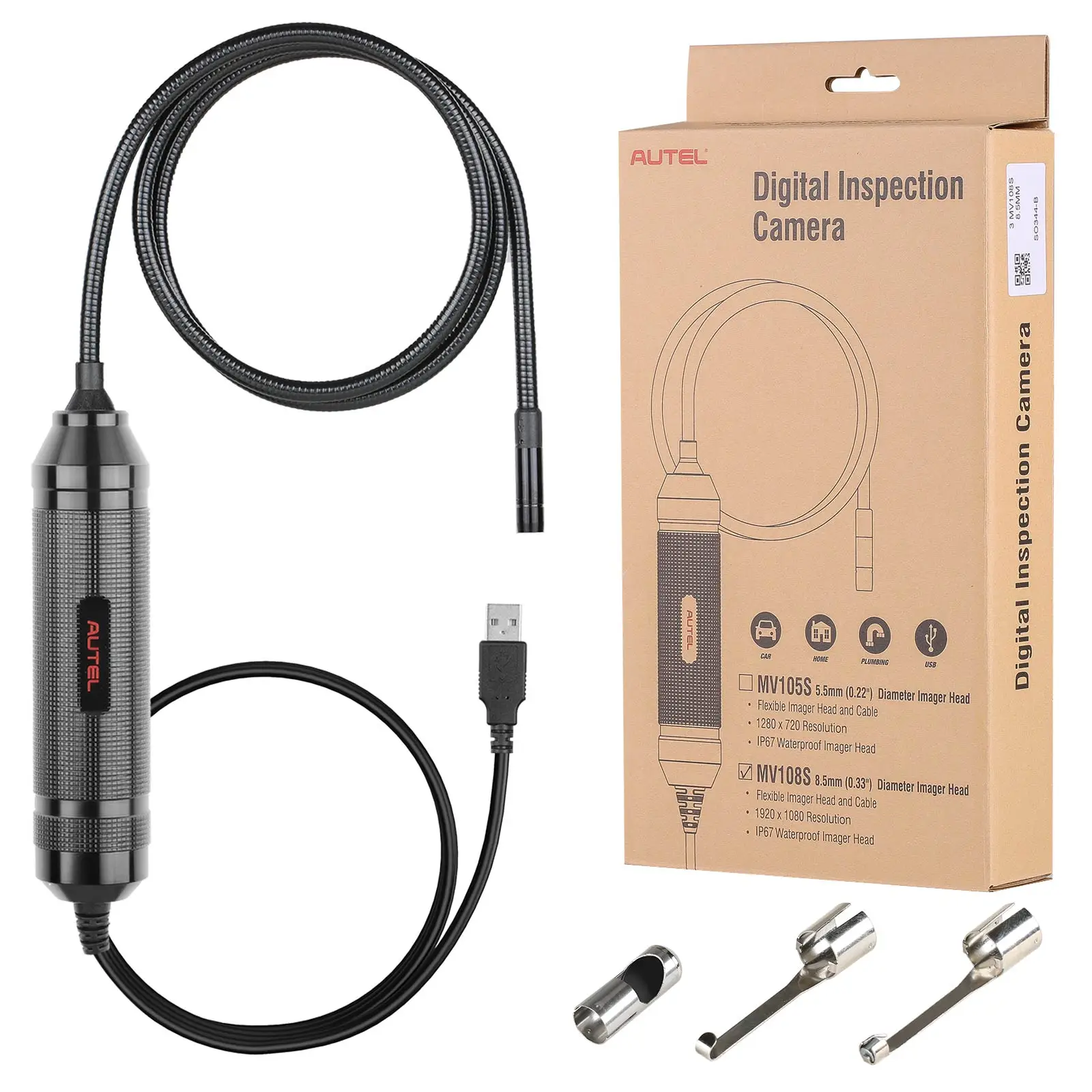 Autel MaxiVideo MV108S Camera MV108S Endoscope Inspection Tool 1920x1080 Resolution 8.5mm/0.33