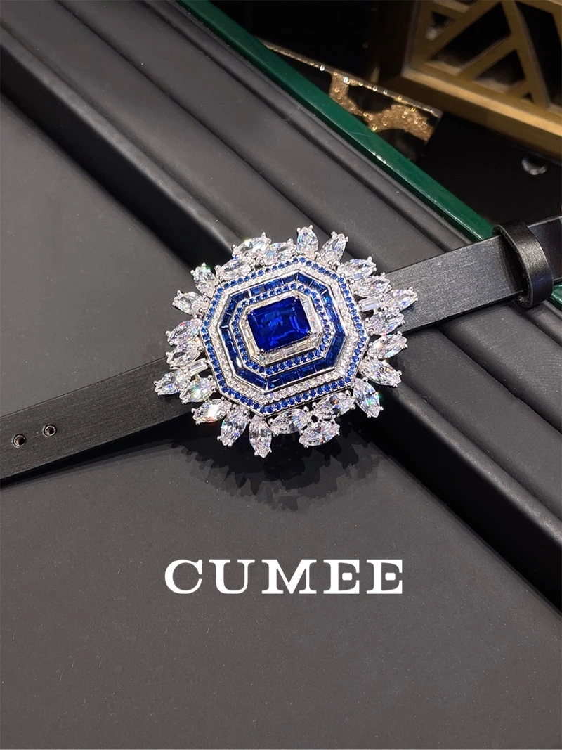 CUMEE Fashion Watch Design Cultivation Sapphire Bracelet for Women 925 Silver Gold-plated