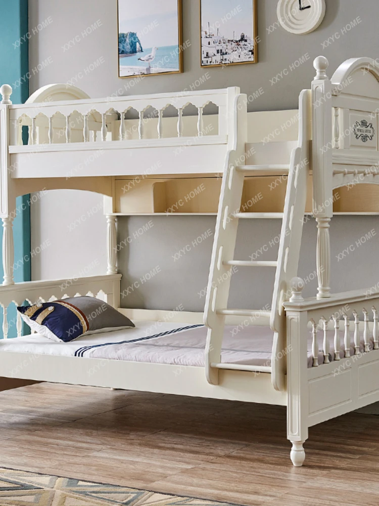 HHAmerican Style All-solid Wood Double-layer Children's Wooden Bed
