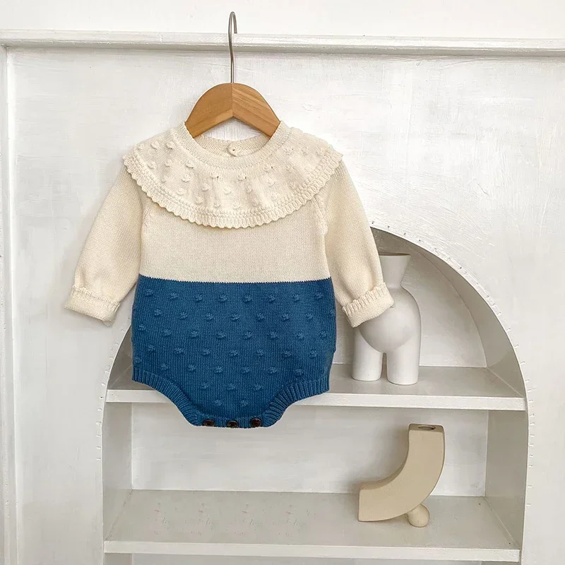 

Вязаный комбинезон для малышей 0-24 месяцев, осеннее вязаное боди, одежда для новорожденных мальчиков и девочек, хлопковое боди с длинными рукавами, одежда для младенцев