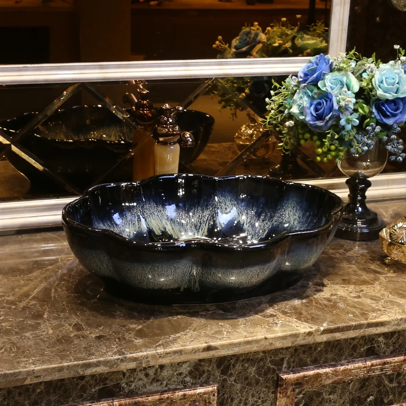 

China Painting Ceramic Painting Art Lavabo Bathroom Vessel Sinks Round counter top wash sink ceramic painted hand basin