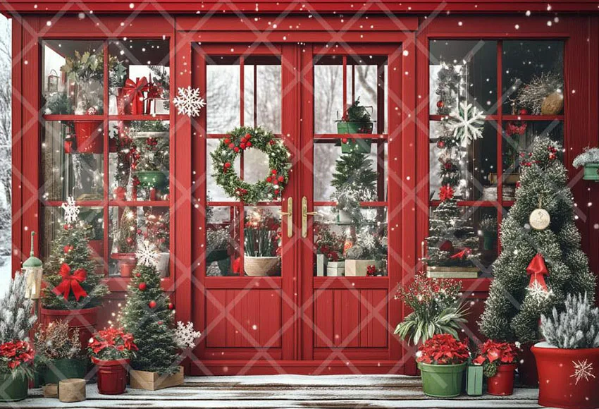 Mehofond التصوير خلفية الشتاء عيد الميلاد الأحمر الخشب نافذة الباب شجرة عيد الميلاد الاطفال الأسرة صورة ديكور خلفية استوديو الصور