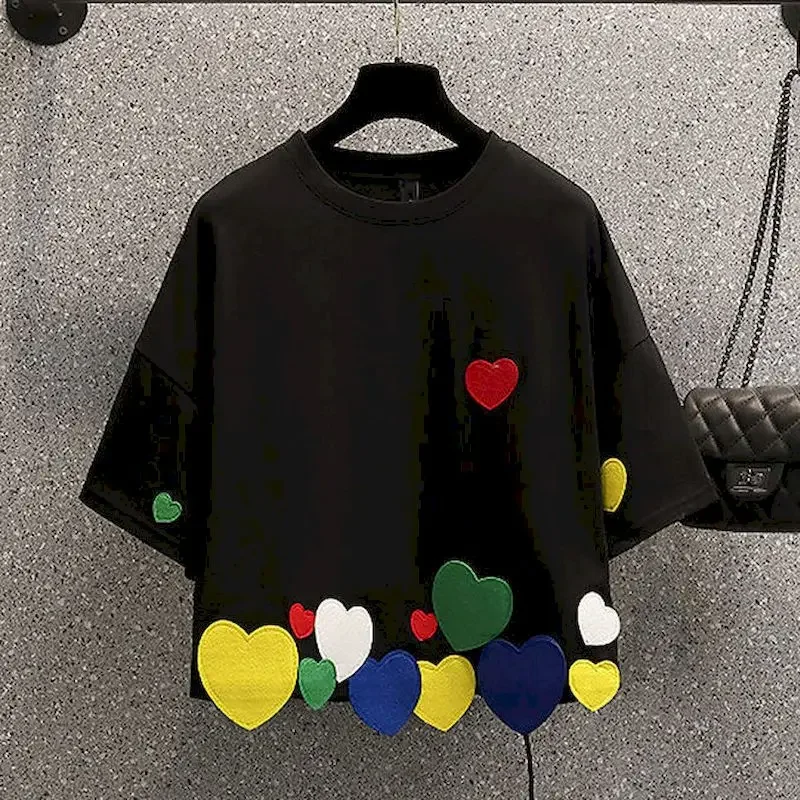 

Oversized T-shirts Women Fashion Design Chic T Shirt Three-dimensional Decoration Short Sleeve Tops Summer Trend Thin Y2k Tshirt