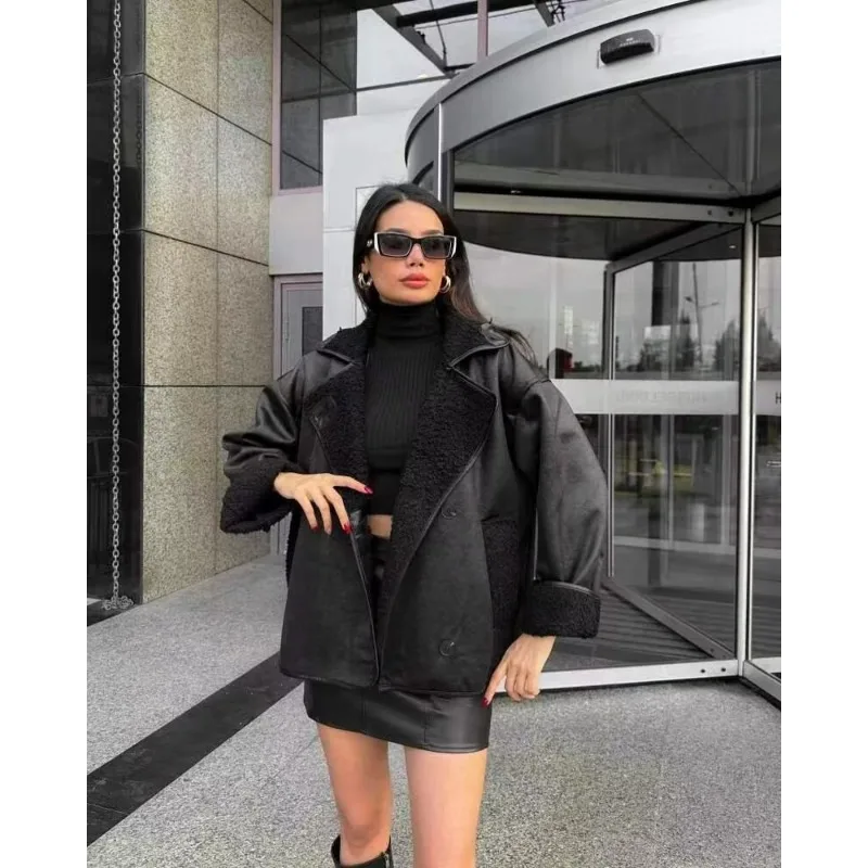 Luxury Women's Clothing Trendy Wool Lapel Coat Autumn Winter Lambswool Jacket Warm Versatile Brand Korean Casual Streetwear