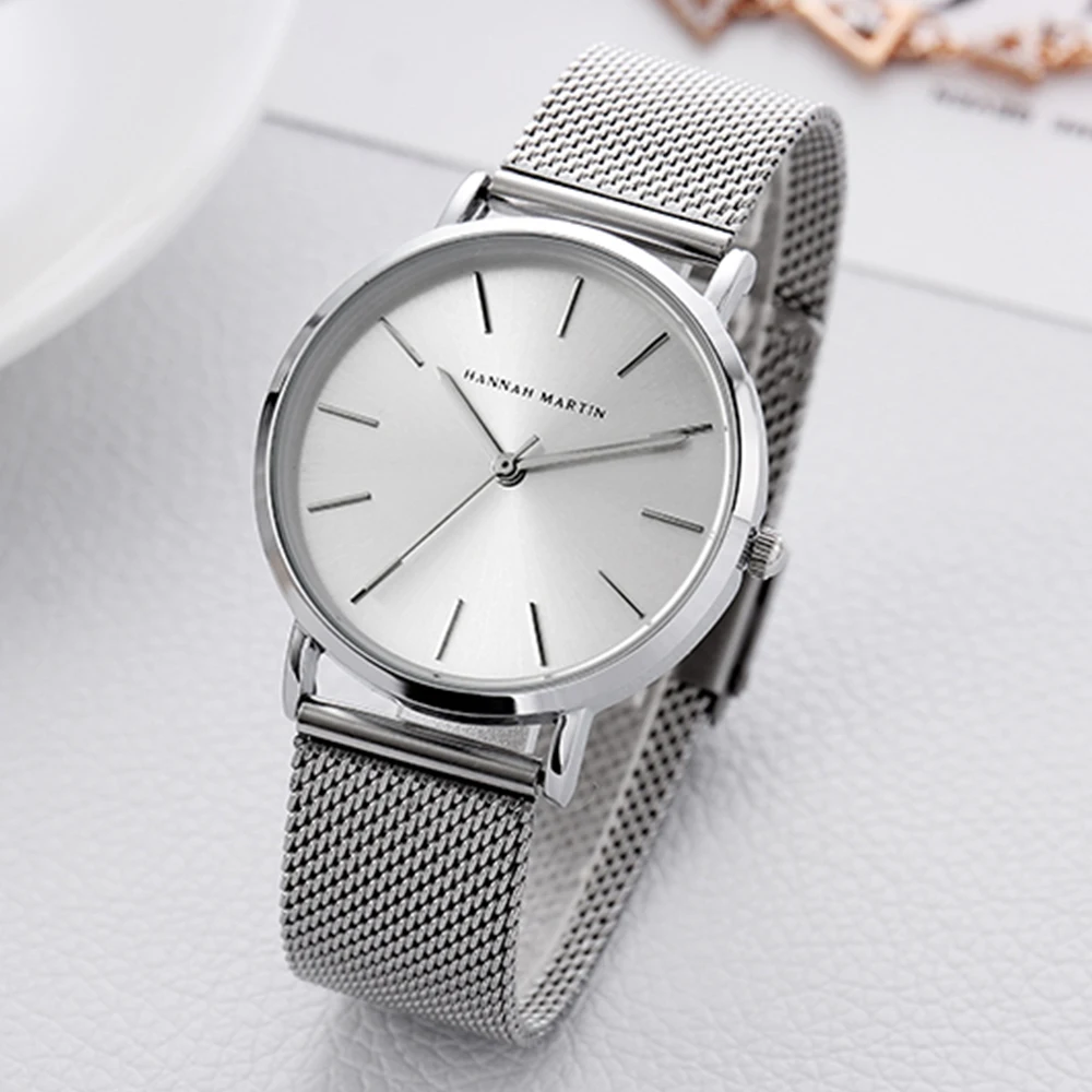 

Hannah Martin Classic 36mm Ladies Clock Japanese Movement Simple Stainless Steel Mesh With Gold Quartz Waterproof Women Watches