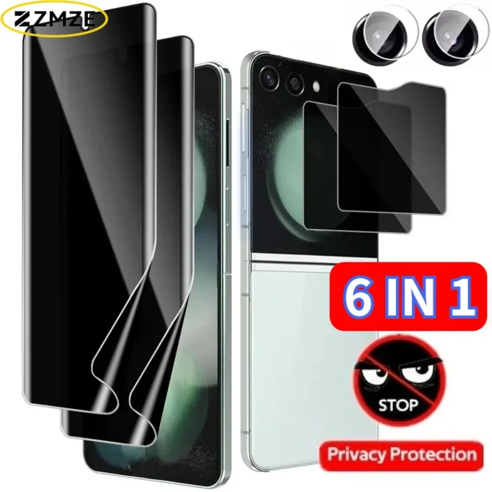 6-in-1-Sichtschutzfolie für Samsung Galaxy Z Flip5 6 7 7FE 2 Anti-Spy-Hydrogel-Folie 2 Linsenschutzfolien 2 Anti-Spy-Glas für den äußeren Bildschirm