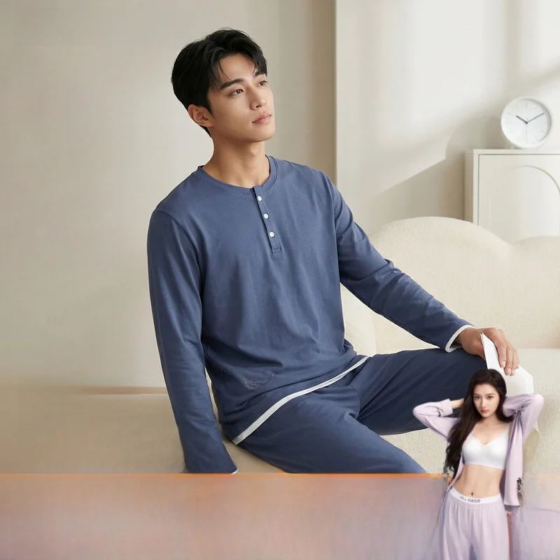 goso-pure-cotton-long-sleeve-sleepwear-set-for-men-2026-spring-summer-new-home-clothes-sandalwood-assisted-sleepwear