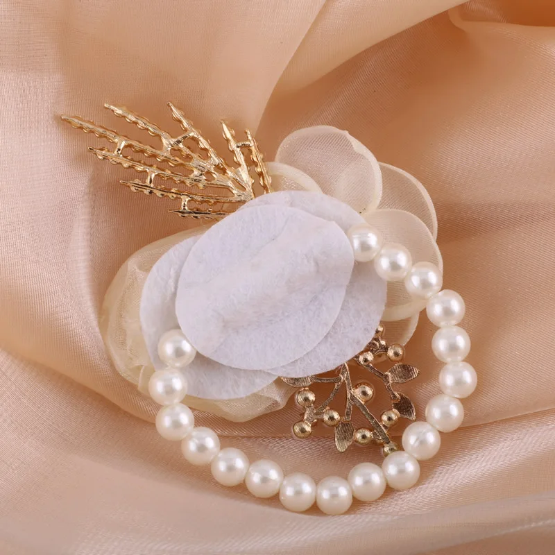 Elegant Ivory Crystal Rose Boutonniere Bridal Wrist Flower Cocktail Prom Corsage Set Wedding Essential for Lapel or Wrist