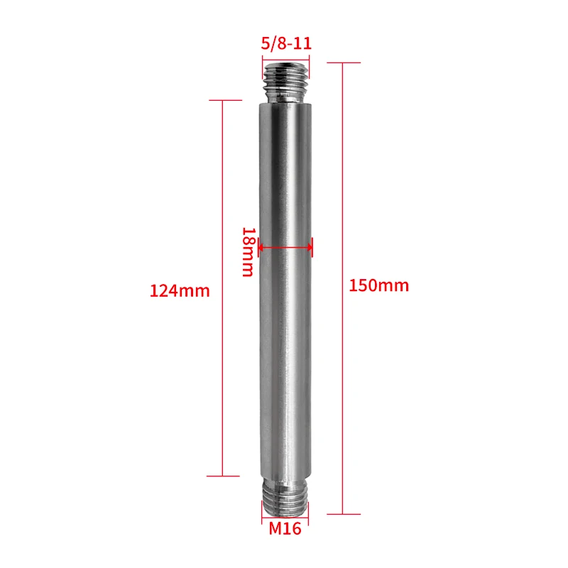 Adattatore prisma da 2 pezzi, altezza 124 mm da filettatura 5/8 a palo tipo M16, sezione di estensione per accessori di rilevamento in acciaio inossidabile