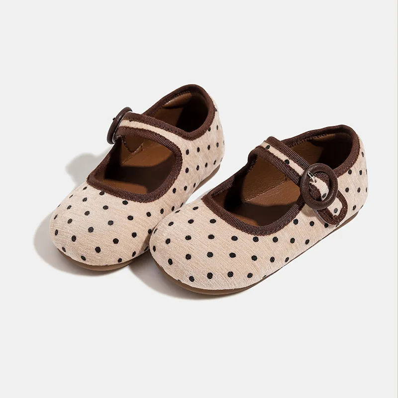 Girl\'s Sweet Leather Shoes Trendy Princess Red Polka Dot Baby Single Shoe, Student Soft Sole Retro Velvet Children\'s Bean Shoes