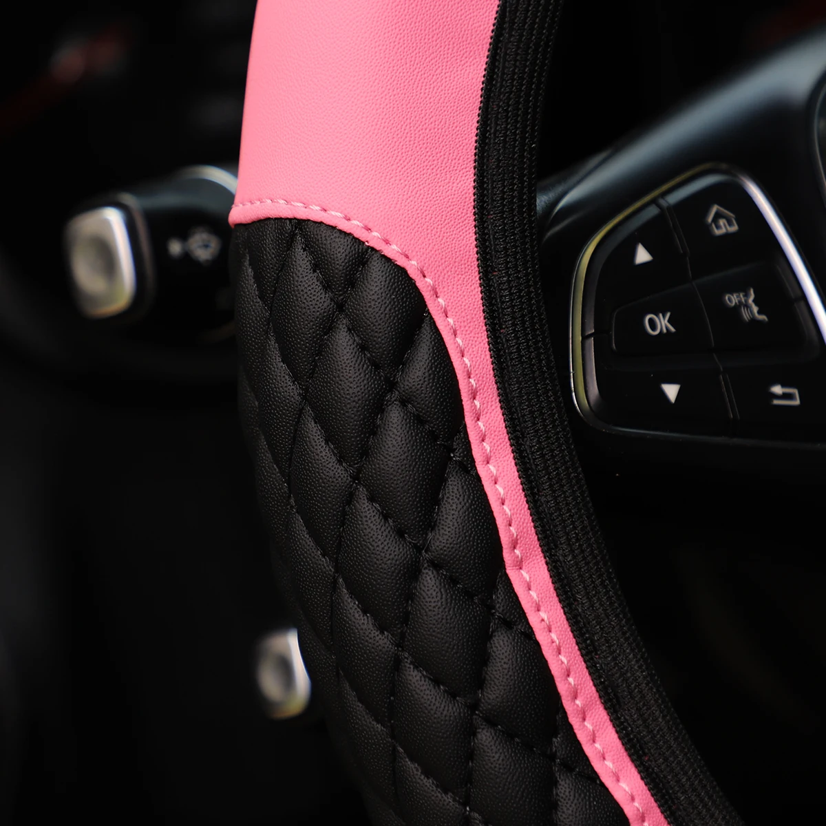 PU-Leder Diamantbesetzte Krone Bling-Bling Auto Lenkradbezug ohne Rand, passend für 14,5 - 15 Zoll Autozubehör – Detail 3