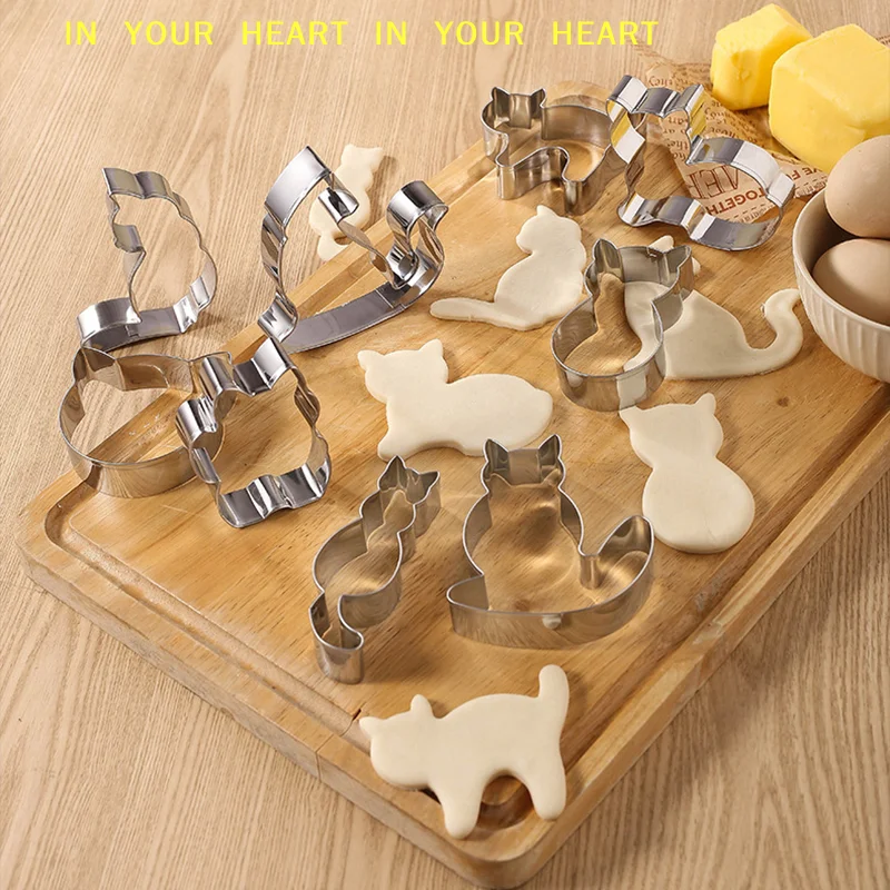 【X】Kitchen Accessories Home Party Gift 9Pcs Kitten Cat Shaped Cookie Cutters Pastry Cutter Biscuit Molds Baking Tools