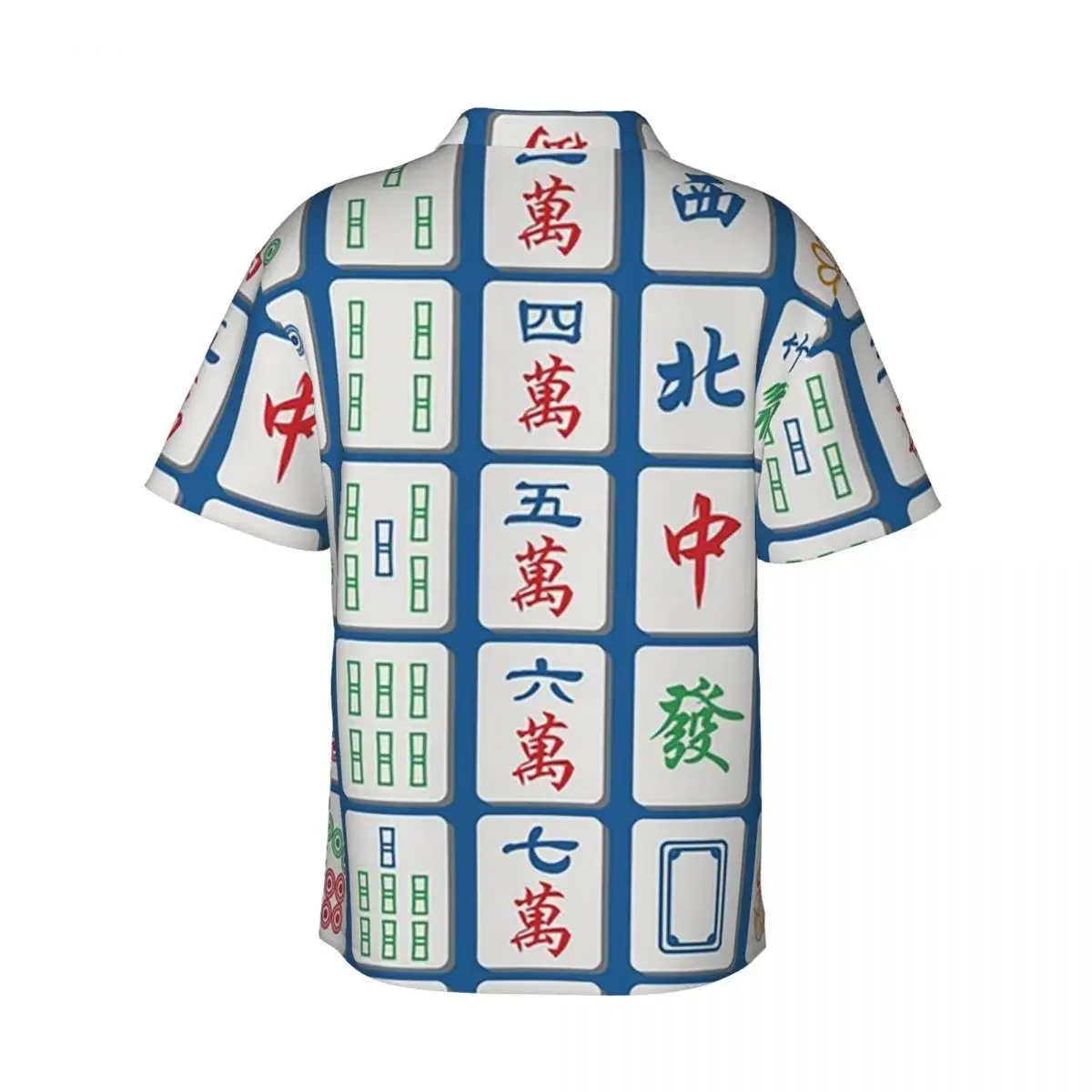Mahjong Tiles On Blue Men's Shirts Hawaiian Short Sleeve Shirt Casual Lapel Tops for Summer Beach
