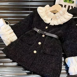 Vestidos informales de manga larga para niña, cinturón de princesa para bebé, ropa con botones, moda Simple, otoño e invierno, 2024