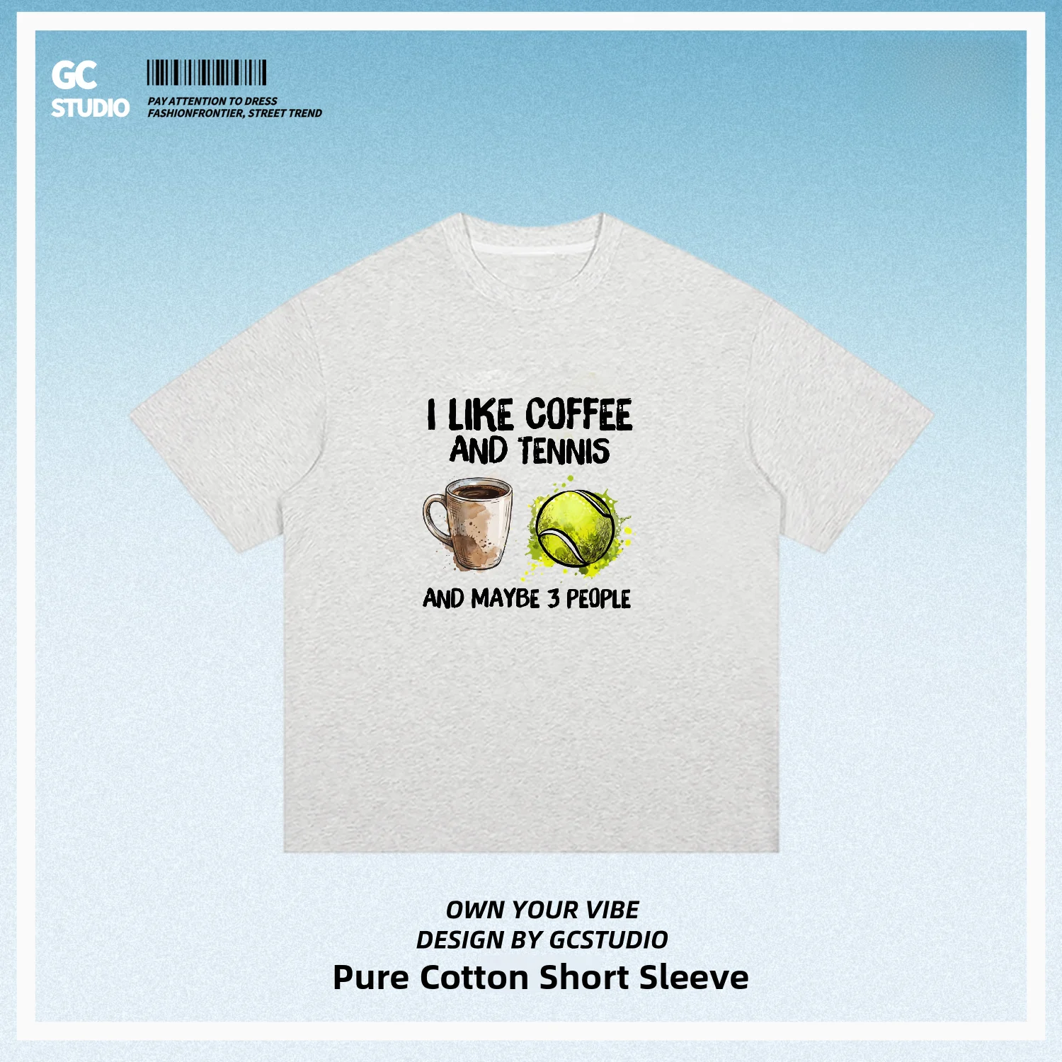 Unisex Pure Cotton Short Sleeve T-Shirt Breathable Office Wear Tennis Coffee Third Person Ball Game Fitness Heavyweight Casua...