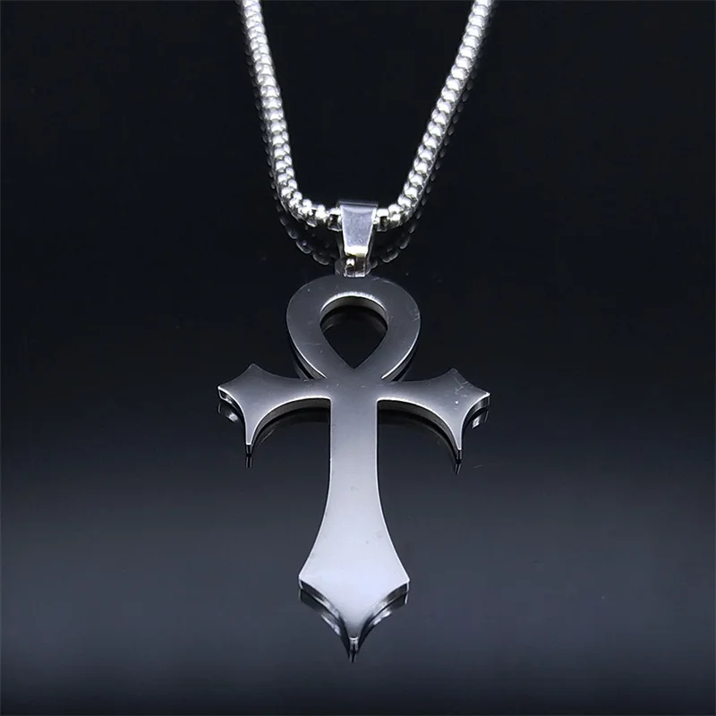Gothic Ankh Kreuz Amulett Anhänger Ägyptischen Halskette Frauen Edelstahl Symbol des Lebens Kreuz Punk Halsketten Schmuck Geschenk N7078S – Detail 6