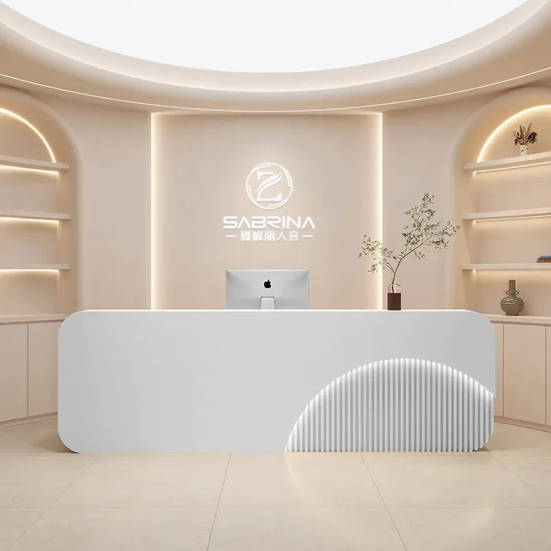 Modern Simple Cream‑Style Paint Finished Checkout Bar For Clothing Store Beauty Salon Health Center Commercial Counter