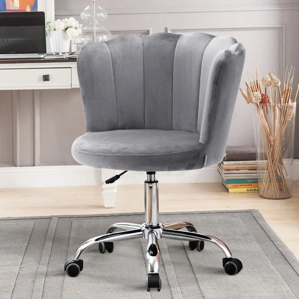 

Modern Adjustable Swivel Shell Desk Chair for Living Room Upholstered Cute Vanity Chair with Wheels, for Living Room