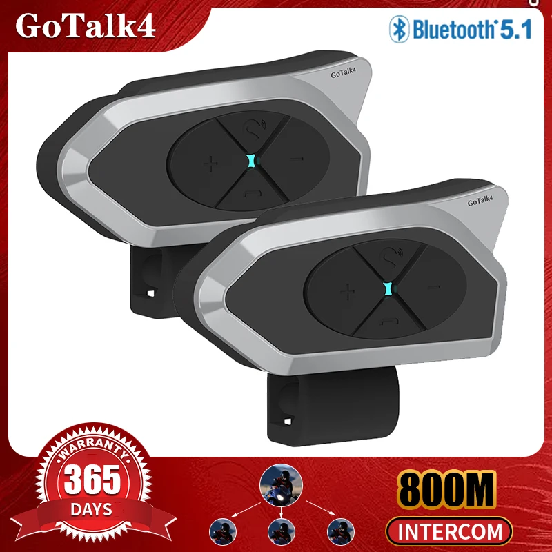 New GoTalk4 Motorcycle Helmet Bluetooth Headset 800M 2 Riders Full-duplex Helmet Interphone  BT5.1 Communicator FM + Voice Assis