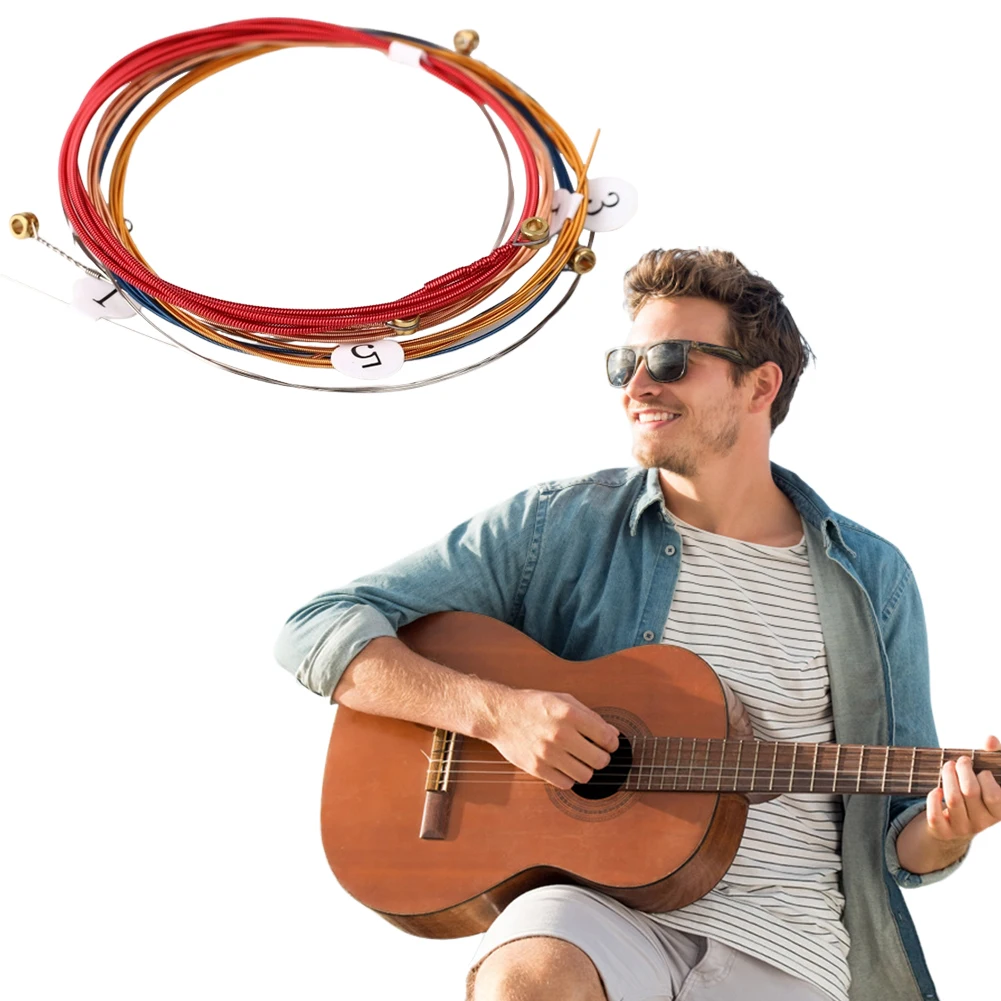 

6Pcs/Set Acoustic Guitar Strings Colorful Folk Guitar String Replacement Parts for Classic Folk Guitar Musical Instrument Parts
