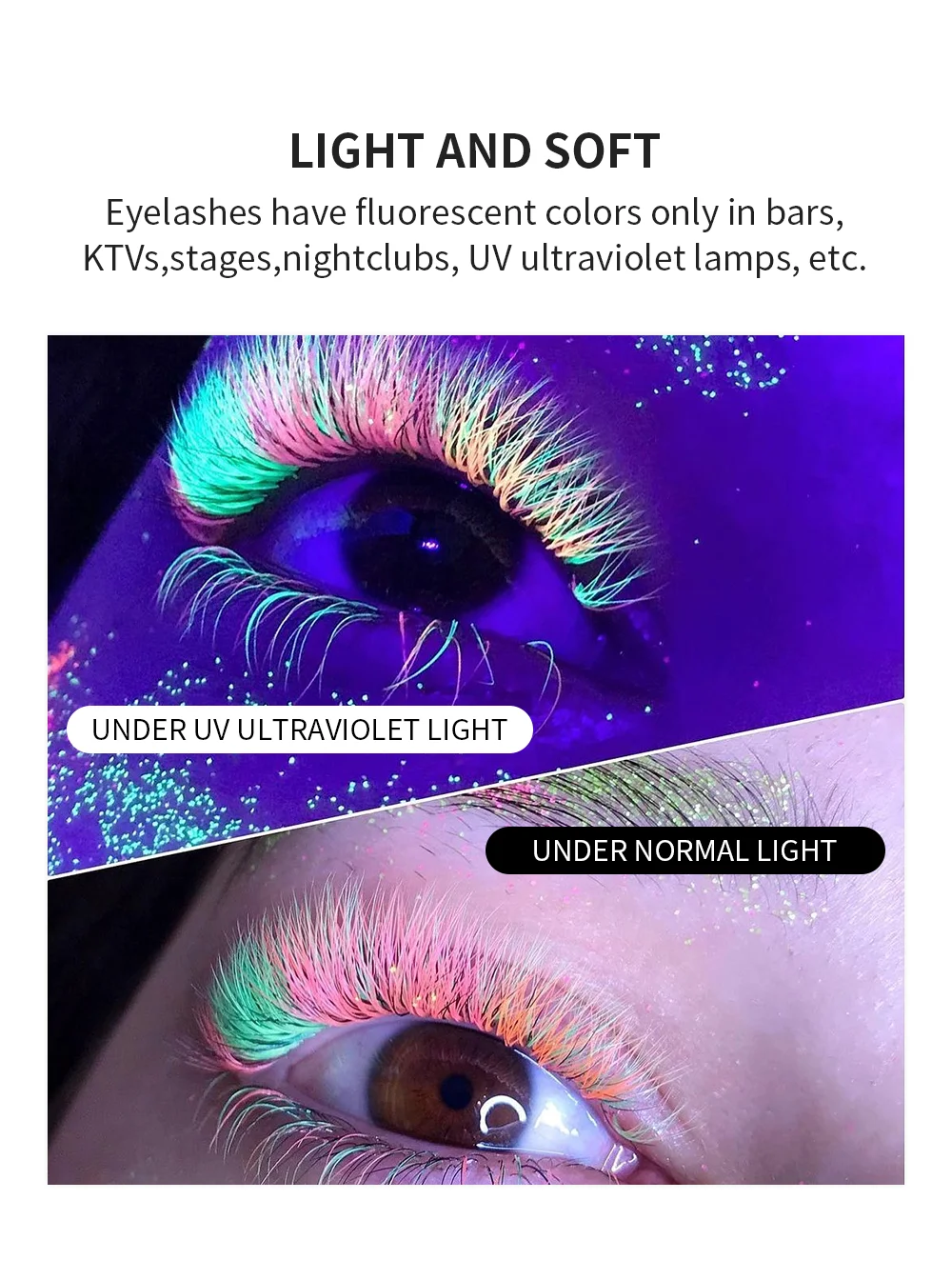 NATUHANAFashion UV-Farbwimpern Kristall Bunte individuelle falsche Wimpern Weiche natürliche Neon-Wimpernmischung Farben Glänzendes russisches Volumen – Detail 4