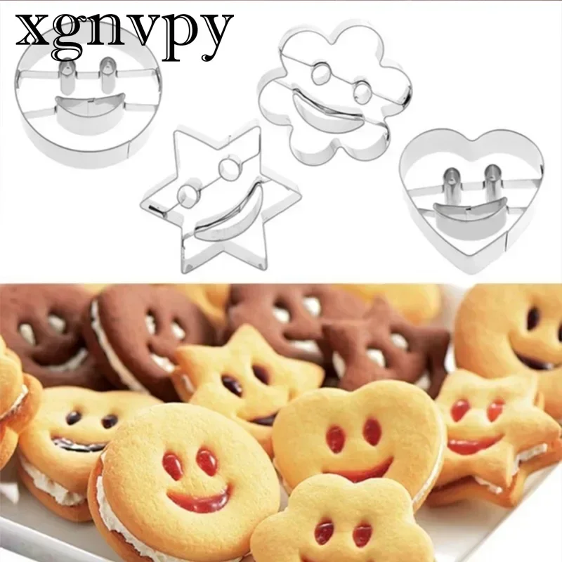 xgnvpy 4Pcs Set Baking Mold Stainless Steel Smile Face Biscuit Cookie Cutter Cake Decorating Tools Kitchen Accessories