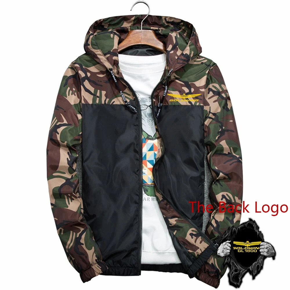 2024 Goldwing GL1800 Motorcycle New Men Spring And Autumn Fashion Camouflage Coat Patchwork Casual Loog Sleeve Outerwear Tops