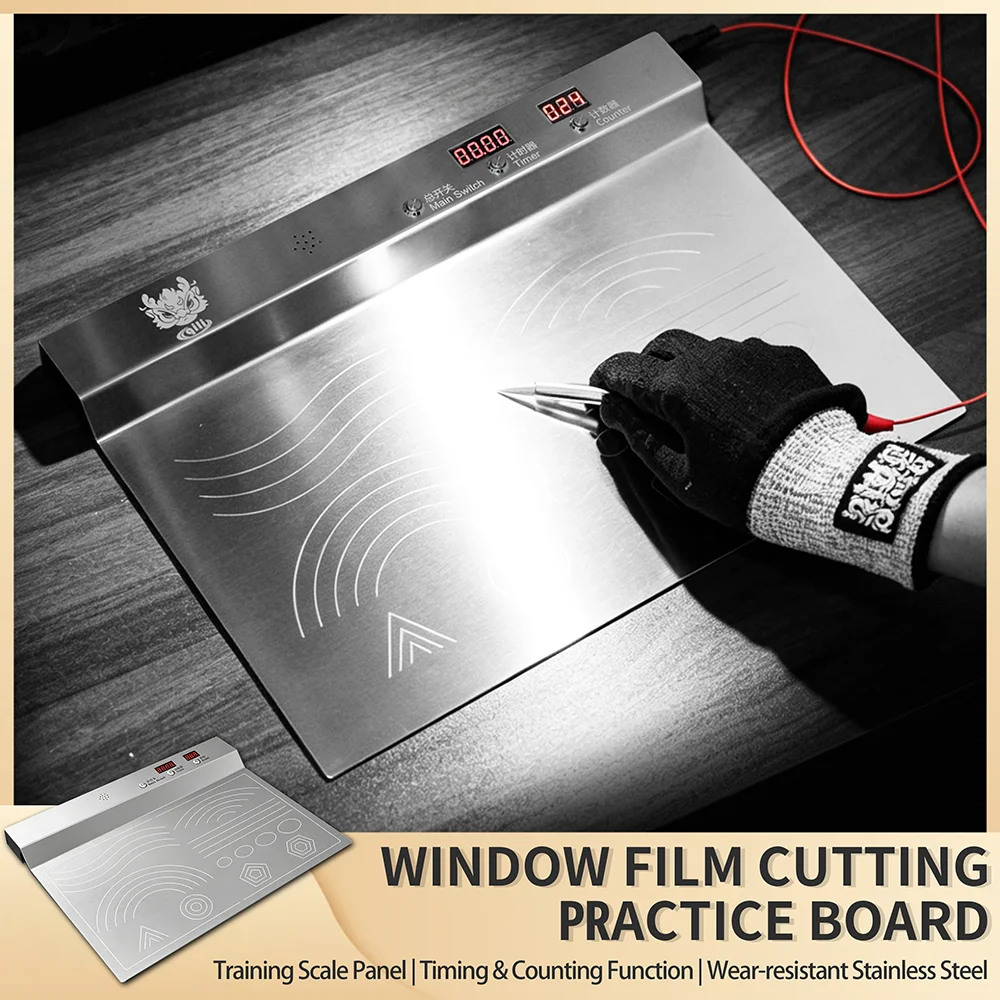 Window Tint Cutting Training Mat Stainless Steel Practice Board with Timing Counting Scratch Detection for Car Vinyl Wrap Foil