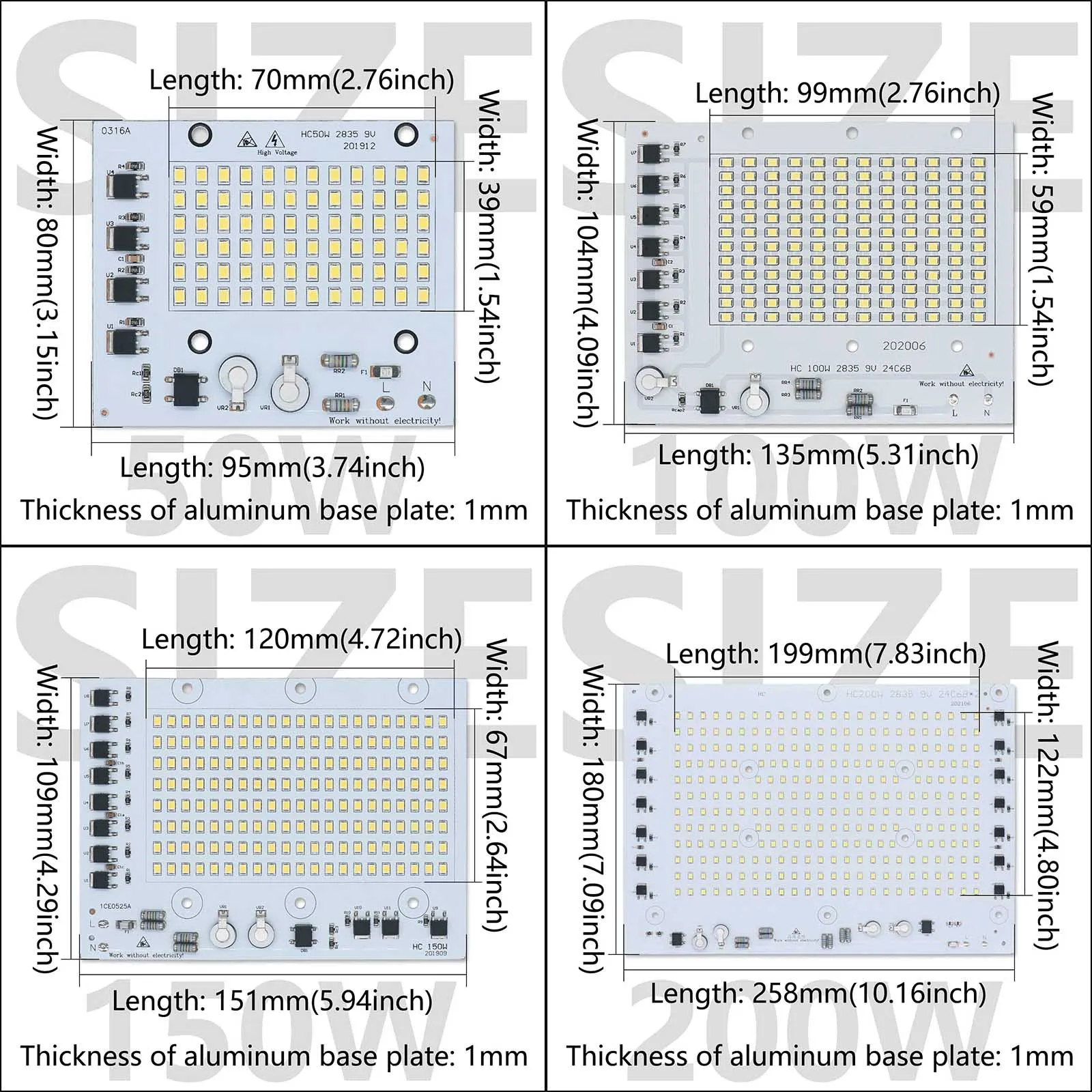 50W 100W 150W 200W AC220-240V LED Chip Cold White Diode LED Floodlight SMD 2835 LED Lamp Board Source Light Retrofit Accessorie