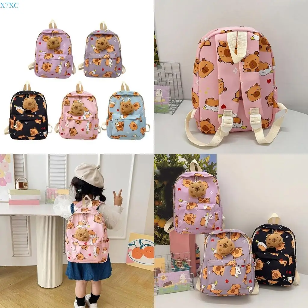 

X7XC Cartoon Capybara Backpack Designed For Students Comfortable Schook Bag Casual Daypack With Adjustable Shoulder Strap