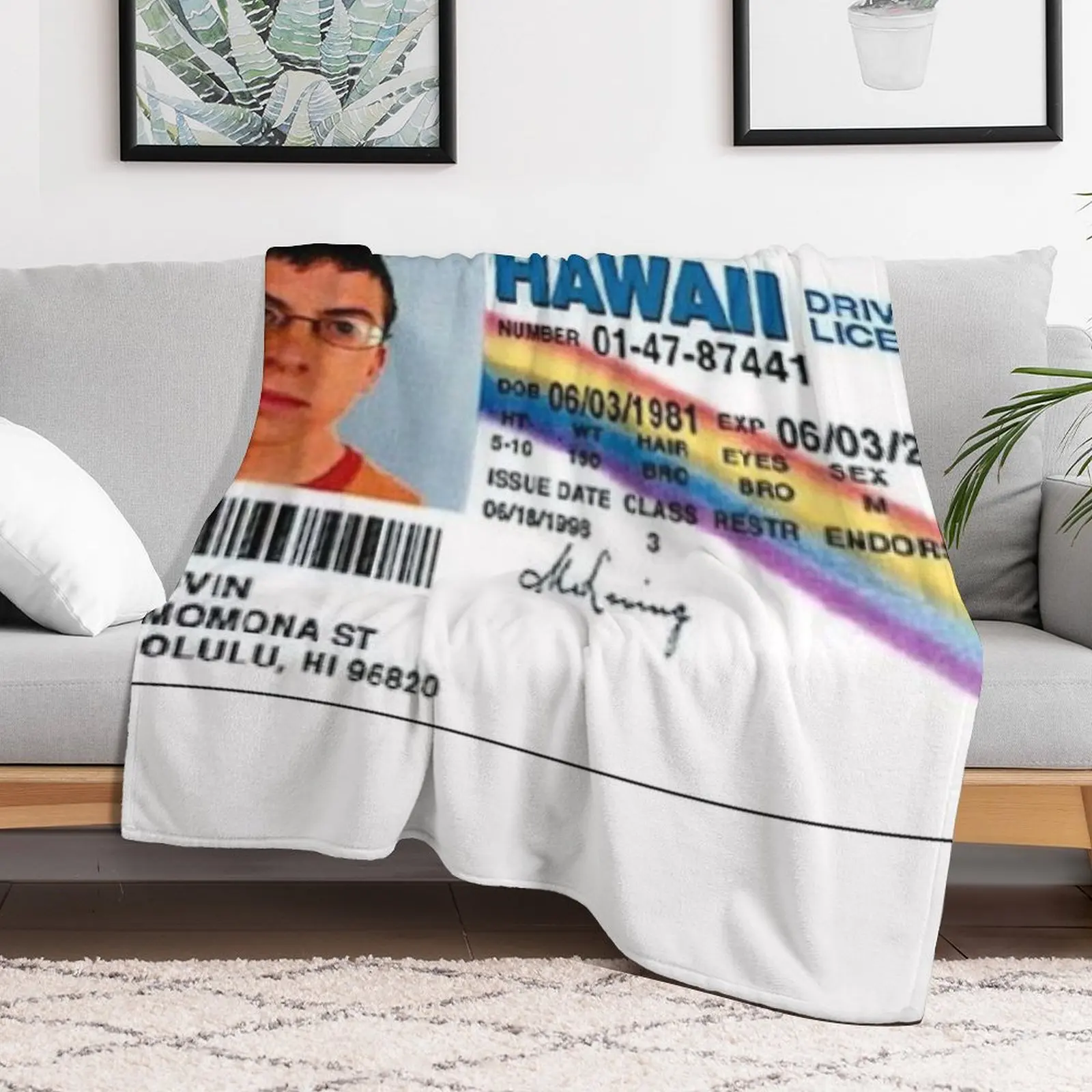 McLovin Fake I.D Throw Blanket Single Decorative Throw Blankets