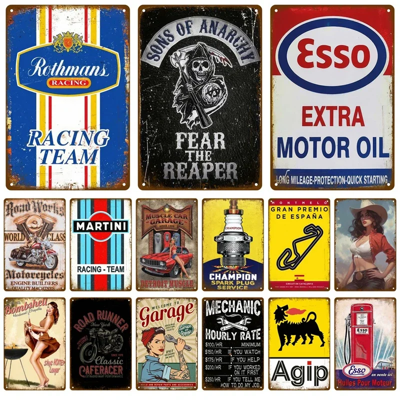 HD Metal Tin Sign Vintage Racing Motorcycle Garage Gas Oil Retro Wall Decor for Man Cave Bar Home Decoration