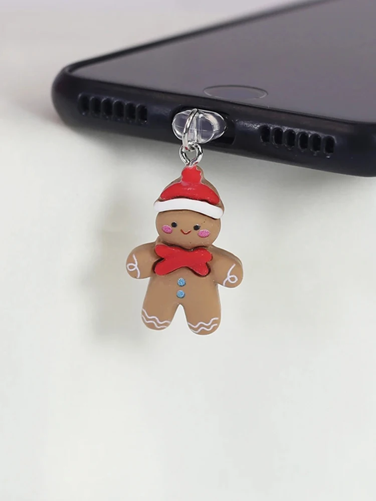 Bouchon anti-poussière pour téléphone homme, Biscuit de noël mignon, accessoires de décoration, pendentif suspendu pour iPhone pour Samsung, Port de chargement de Type C