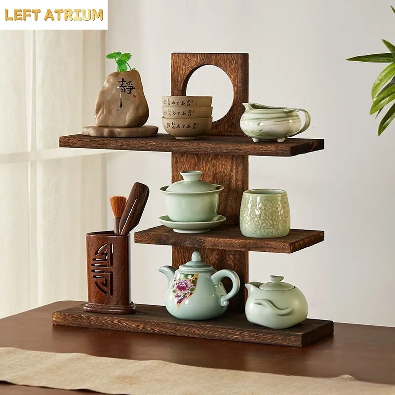 Desktop antique rack solid wood Chinese storage rack Teapot multi-treasure pavilion display rack