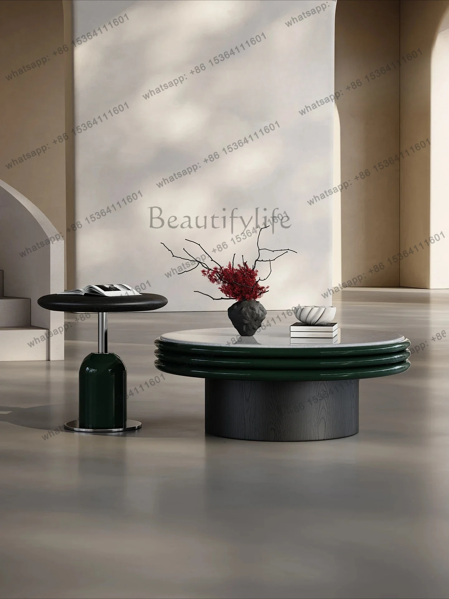 

Italian light luxury stone round coffee table modern minimalist designer paint minimalist living room round coffee table