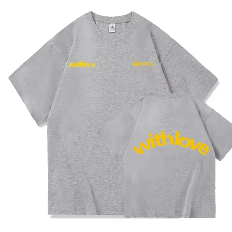 تي شيرت بشعار أنبوب أحمر 2025 ممتص للعرق وجيد التهوية، تي شيرت عصري من القطن الخالص بأحرف بسيطة Y2K محايد في الصيف #4