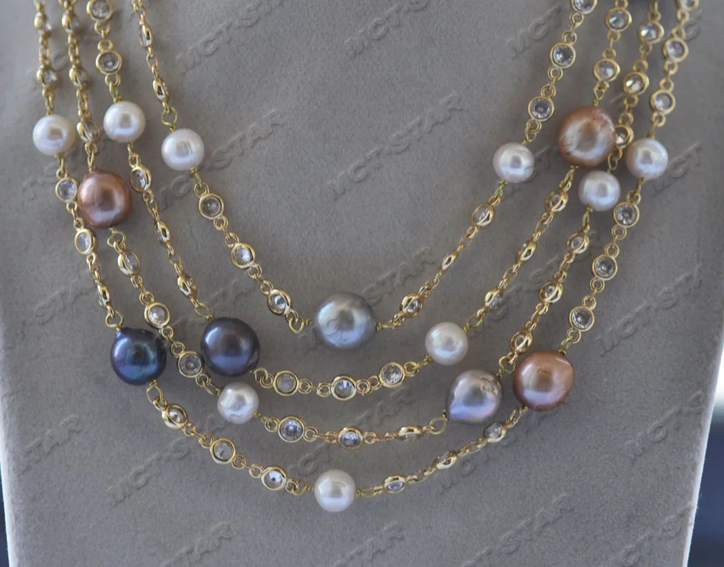 MTC·STAR  70'' 13mm multicolour Round Edison Keshi Pearl Necklace CZ (Z11925 )
