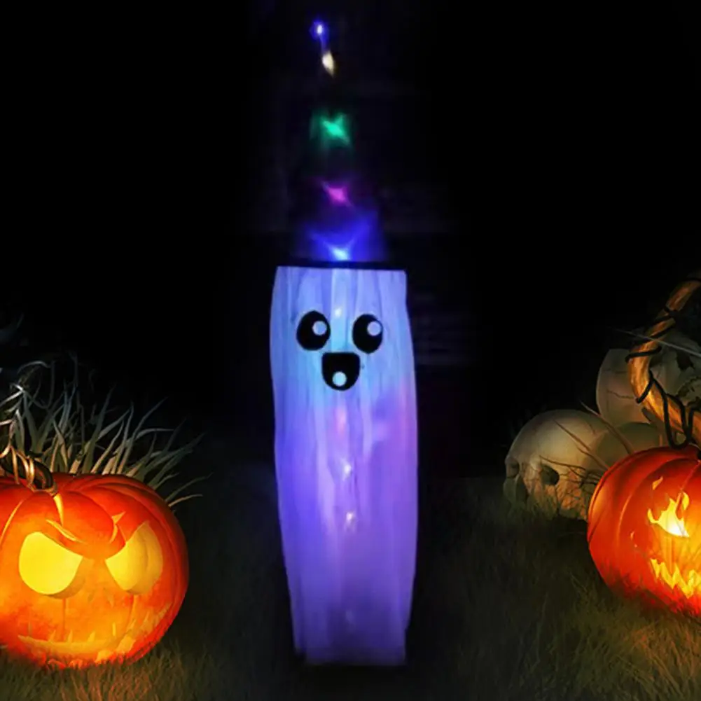 Witch Hat Hanging Lights Spooky Halloween Ghost Windsocks with Led Lights for Yard Garden Decoration Halloween Ghost Lights