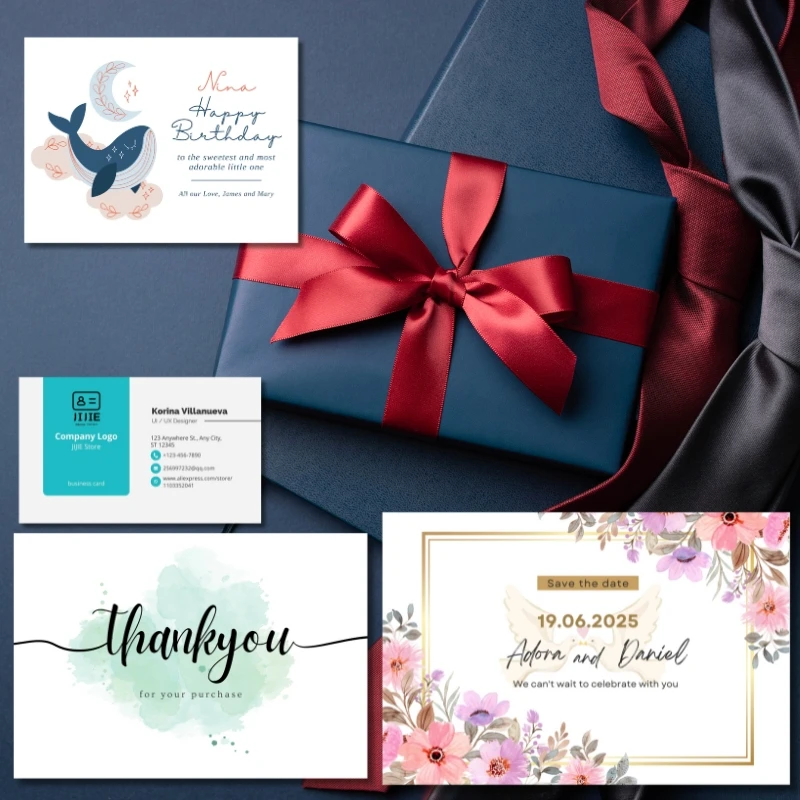 Tarjetas de agradecimiento personalizadas, tarjetas de visita a todo color, Impresión de doble cara, decoración de regalo, logotipo personalizado, invitación de boda