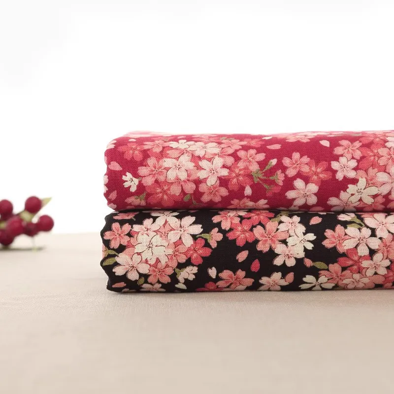 Cherry Blossom Pattern Cotton Fabric Small Floral Imitation Linen Texture for DIY Handicrafts Dresses Curtains Pillows Bags view 2
