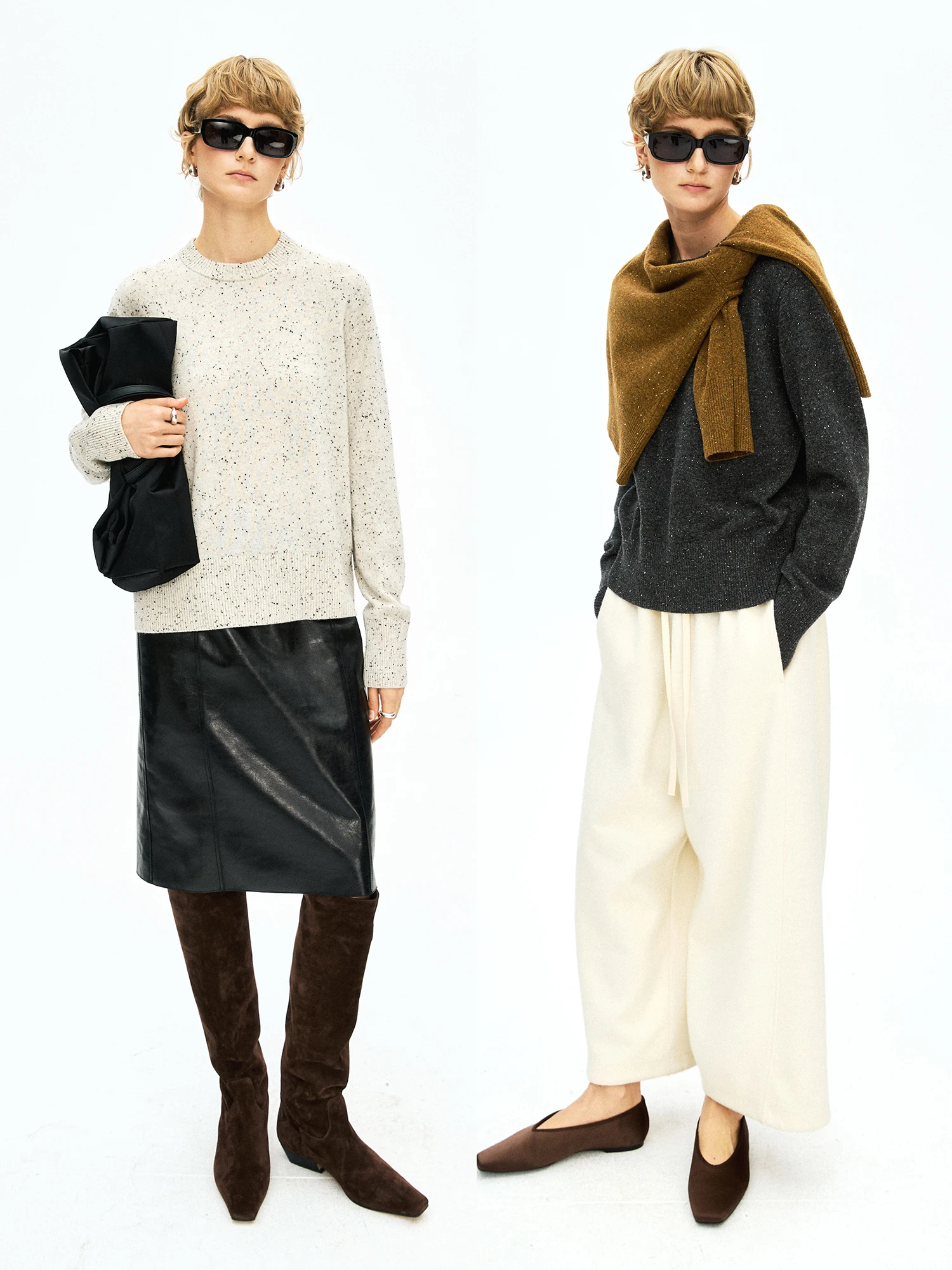 

MRS Studios Vintage Classic round Ne Knitted Sweater Pure Camere Women's Loose Fit Long Sve ort Length Color Dot Top