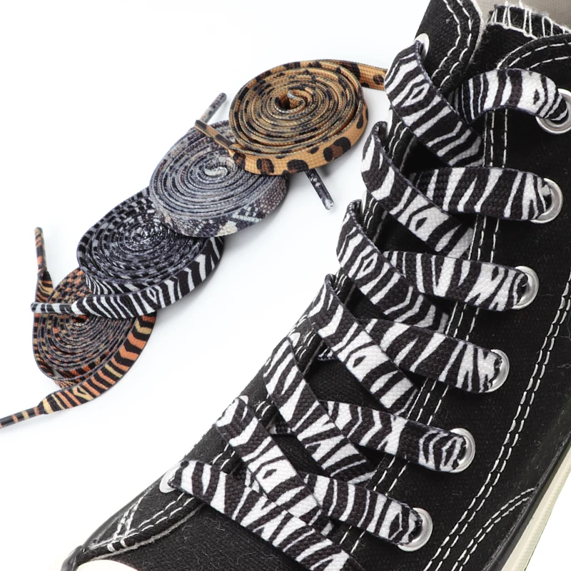 Flat Animal Print Shoe Laces Zebra Leopard Tiger Pattern Replacement Shoelaces Printed Laces for Sneakers Skate Board Shoes